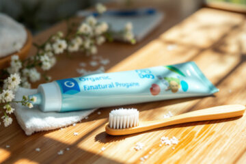 image-dune-brosse-a-dents-avec-du-dentifrice-naturel-sur-un-comptoir-de-salle-de-bain-en-bois-mettant-en-avant-un-sourire-sain-et-baigne-par-la-lumiere-du-matin